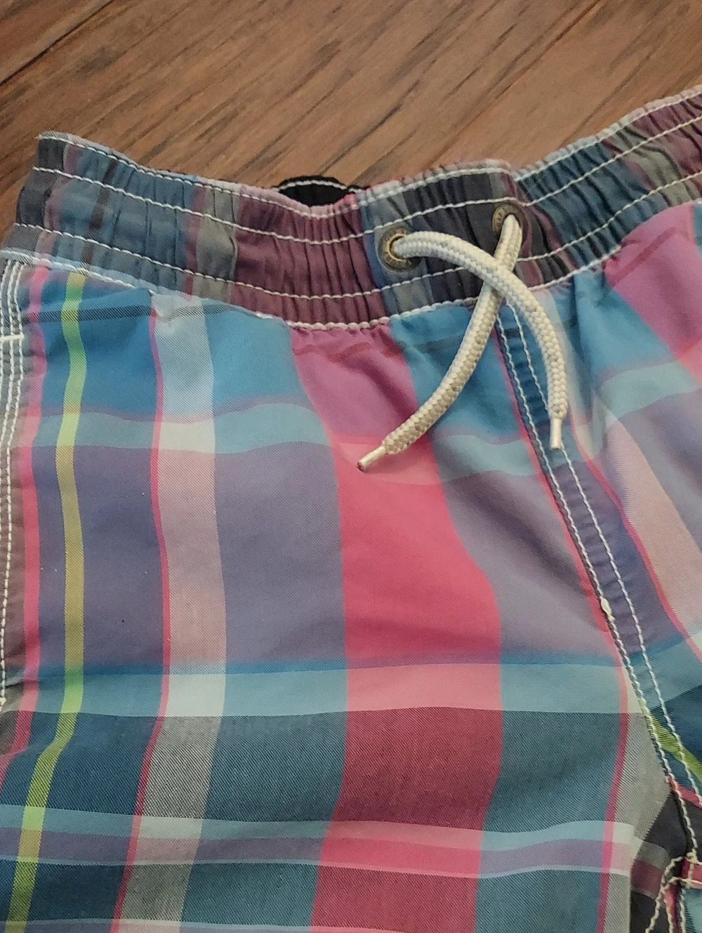 Gap Boys Plaid Swim Trunks Pink Blue Small 6/7